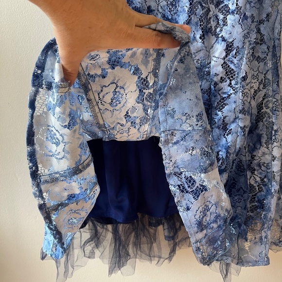 Betsey Johnson Juniors Tank Lace Blue Midi Dress Floral Lined Layered, Size 14 - Picture 4 of 9